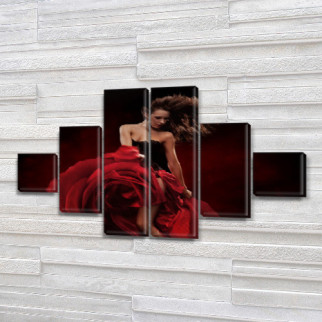 Модульна картина Дівчина в червоній спідниці на ПВХ тканини, 75x130 см, (20x20-2/45х20-2/75x20-2) - Інтернет-магазин спільних покупок ToGether
