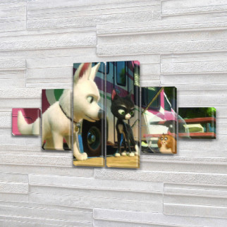 Картина модульна Білий пес та чорний кіт для дітей, 75x130 см, (20x20-2/45х20-2/75x20-2) - Інтернет-магазин спільних покупок ToGether