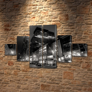 Модульна картина Вогні вітрин на ПВХ тканини, 75x130 см, (20x20-2/45х20-2/75x20-2) Холст син., 75, 130 - Інтернет-магазин спільних покупок ToGether