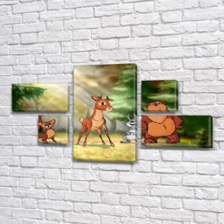 Картина модульна Лісові звірі дитяча, 80x140 см, (25x45-2/25х25-2/80x45) ПВХ тканина, 80, 140 - Інтернет-магазин спільних покупок ToGether