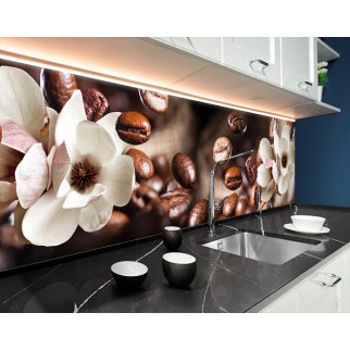 Кухонна панель на фартух із кавовими зернами та квітами ПЕТ 62х205 см - Інтернет-магазин спільних покупок ToGether