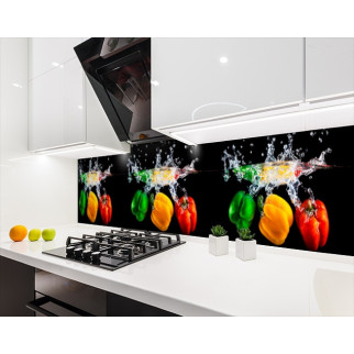 Кухонна панель на стіну жорстка перець болгарські в бризках, з двостороннім скотчем 62 х 205 см, 1,2 мм - Інтернет-магазин спільних покупок ToGether