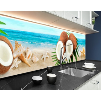 Кухонна плитка на кухонний фартух морський пляж із кокосами, з двостороннім скотчем 62 х 205 см, 1,2 мм - Інтернет-магазин спільних покупок ToGether