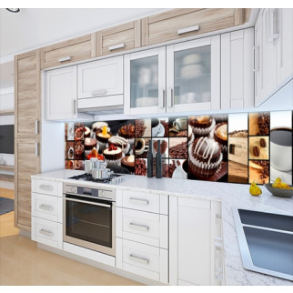 Панель на кухонний фартух під скло колажі з тістечком і кавою, з двостороннім скотчем 62 х 205 см, 1,2 мм - Інтернет-магазин спільних покупок ToGether