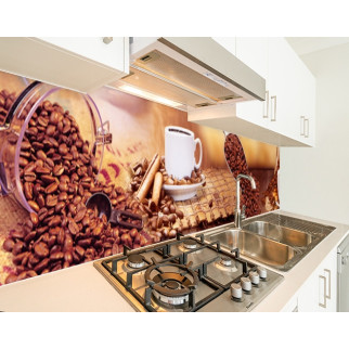 Панель на кухонний фартух під скло кавові зерна з чашками, з двостороннім скотчем 62 х 205 см, 1,2 мм - Інтернет-магазин спільних покупок ToGether
