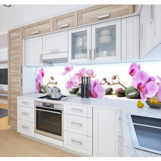 Панелі на кухонний фартух ПЕТ орхідеї в білому тлі на каменях, з двостороннім скотчем 62 х 205 см, 1,2 мм - Інтернет-магазин спільних покупок ToGether