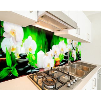 Кухонна панель на стіну жорстка ніжна орхідеї зі свічками, з двостороннім скотчем 62 х 205 см, 1,2 мм - Інтернет-магазин спільних покупок ToGether