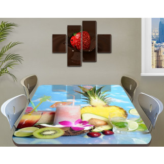 Скатертина силіконова на стіл із фотодруком Тропічні фрукти та коктейлі 60 х 100 см (1,2 мм) - Інтернет-магазин спільних покупок ToGether