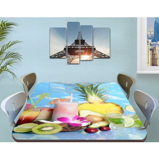Скатертина силіконова на стіл із фотодруком Тропічні фрукти та коктейлі 60 х 100 см (1,2 мм) 120, 70 - Інтернет-магазин спільних покупок ToGether