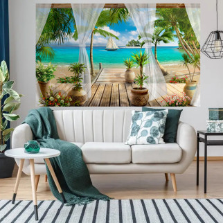 Постер декоративний, Пляж із вітрильником, для візуального розширення простору приміщення 118 х 191 см з - Інтернет-магазин спільних покупок ToGether