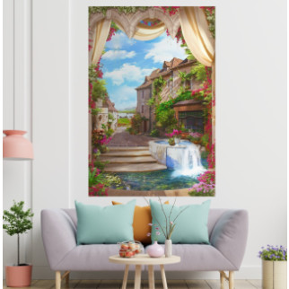 Постер декоративний, Двор із фонтаном, для візуального розширення простору приміщення 180 х 118 см см - Інтернет-магазин спільних покупок ToGether