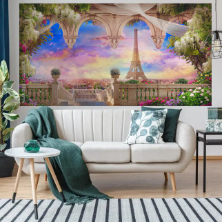 Постер декоративний, Паризький пейзаж, для візуального розширення простору приміщення 118 х 224 см з - Інтернет-магазин спільних покупок ToGether