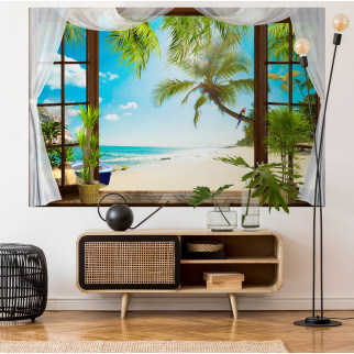Постер декоративний, Вікно на пляж, для візуального розширення простору приміщення 118 х 178 см з ламінацією - Інтернет-магазин спільних покупок ToGether