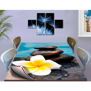 Покриття для столу, м'яке скло з фотопринтом, Квітка та камені 60 х 100 см (1,2 мм) 100, 100 - Інтернет-магазин спільних покупок ToGether