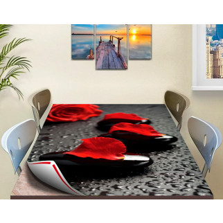Покриття для стола, м'яке скло з фотопринтом, Пелюстки троянди на камені 60 х 100 см (1,2 мм) 120, 60 - Інтернет-магазин спільних покупок ToGether
