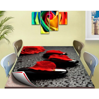 Покриття для стола, м'яке скло з фотопринтом, Пелюстки троянди на камені 60 х 100 см (1,2 мм) 120, 90 - Інтернет-магазин спільних покупок ToGether