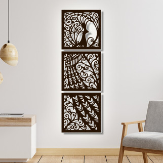 Панно 3D декоративне з об'ємом 15 мм для стін, Павич 124 х 40 см коричневе - Інтернет-магазин спільних покупок ToGether