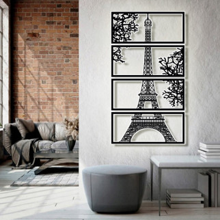Панно 3D декоративне з об'ємом 15 мм для стін, Ейфелева вежа 80 х 44 см чорне - Інтернет-магазин спільних покупок ToGether