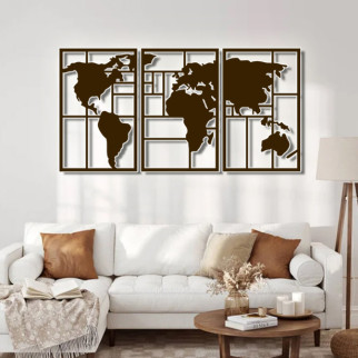 Панно 3D декоративне з об'ємом 15 мм для стін, мапа світу-2 60 х 114 см коричневе - Інтернет-магазин спільних покупок ToGether