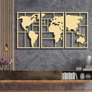 Панно 3D декоративне з об'ємом 15 мм для стін, мапа світу-2 60 х 114 см ванільне - Інтернет-магазин спільних покупок ToGether