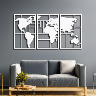 Панно 3D декоративне з об'ємом 15 мм для стін, мапа світу-2 60 х 114 см біле - Інтернет-магазин спільних покупок ToGether