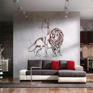 Трафарет для фарбування Дівчина та лев, одноразовий із самоклейної плівки 110 х 95 см - Інтернет-магазин спільних покупок ToGether