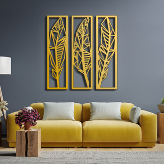 Панно 3D декоративне з об'ємом 15 мм для стін, Тропічне листя 60 х 51 см золото - Інтернет-магазин спільних покупок ToGether