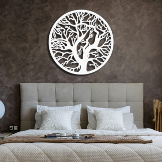 Панно 3D декоративне з об'ємом 15 мм для стін, Дерево в кругу 55 х 55 см біле - Інтернет-магазин спільних покупок ToGether