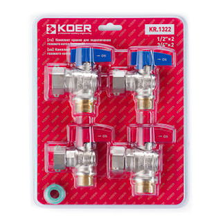 Комплект кранів для підключення газового котла Koer KR.1322 кутовий (1/2"x2шт, 3/4x2шт) (KR3126) - Інтернет-магазин спільних покупок ToGether
