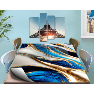Покриття для столу, м'яке скло з фотопринтом, Синій мармур із золотом 60 х 100 см (1,2 мм) - Інтернет-магазин спільних покупок ToGether