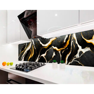 Кухонна панель жорстка ПЕТ мармур чорний із золотом і білим, з двостороннім скотчем 62 х 205 см, 1,2 мм - Інтернет-магазин спільних покупок ToGether