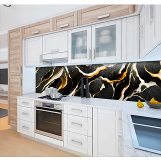 Кухонна панель жорстка ПЕТ мармур чорний із золотом і білим, з двостороннім скотчем 62 х 205 см, 1,2 мм 3050, 2000, 680 - Інтернет-магазин спільних покупок ToGether