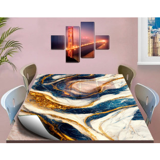 Покриття для столу, м'яке скло з фотопринтом, Синьо-білий мармур із золотом 60 х 100 см (1,2 мм) - Інтернет-магазин спільних покупок ToGether