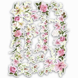 Наклейки Квіти лілії та троянди, самоклейні на білій основі для прикрашання дому 8 шт. на аркуші 25 х 20 см - Інтернет-магазин спільних покупок ToGether