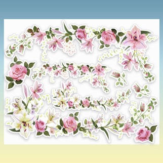Наклейки Квіти лілії та троянди, самоклейні на білій основі для прикрашання дому 8 шт. на аркуші 25 х 20 см Прозора, 25 х 20 - Інтернет-магазин спільних покупок ToGether