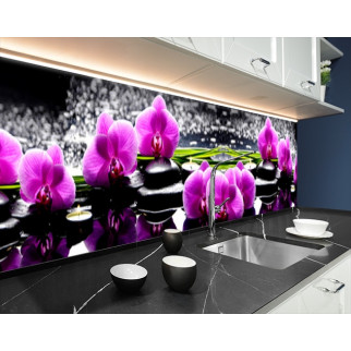 Панелі на кухонний фартух ПЕТ орхідеї на каменях, з двостороннім скотчем 62 х 205 см, 1,2 мм 3050, 1200, 620 - Інтернет-магазин спільних покупок ToGether