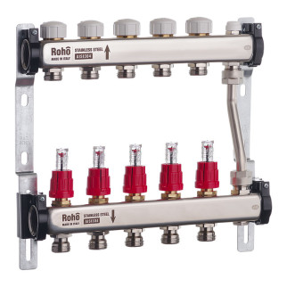 Колектор з витратомірами та термостатичними клапанами з байпасом Roho R814-05 - 1"х 5 вих. (RO0048) - Інтернет-магазин спільних покупок ToGether