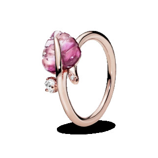 Серебряное кольцо     з листком із рожевого скла Мурано "Рожеві листи" 188319PMU - Інтернет-магазин спільних покупок ToGether