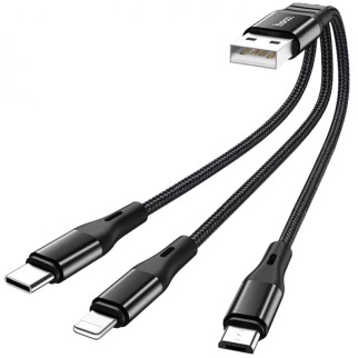 Комбінований кабель зарядки Hoco X47 3в1 microUSB / Lightning / Type-C 25 см Чорний - Інтернет-магазин спільних покупок ToGether
