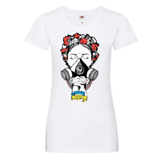 Жіноча футболка з принтом Арбуз Слава Україні дівчина з вінком у протигазі L Білий - Інтернет-магазин спільних покупок ToGether
