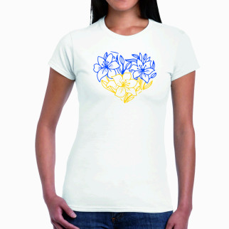 Футболка з принтом Арбуз Серце синьо-жовте з контурних квітів S Білий - Інтернет-магазин спільних покупок ToGether
