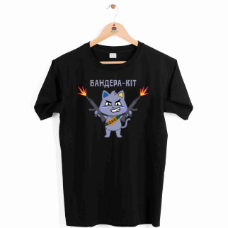 Футболка чорна з патріотичним принтом Арбуз Бандера кішка з автоматами Бандера Kit Push IT S - Інтернет-магазин спільних покупок ToGether