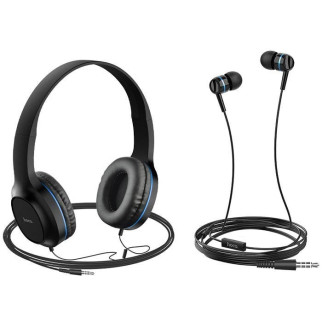 Навушники провідні накладні та вакуумні Hoco TWOPACK W24 Чорно-сині - Інтернет-магазин спільних покупок ToGether