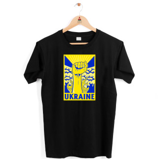 Футболка Арбуз чорна з патріотичним принтом "Ukraine Жовта рука з кулаком" S - Інтернет-магазин спільних покупок ToGether
