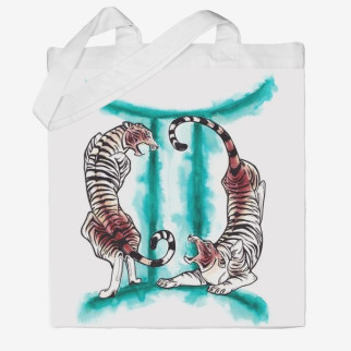 Еко-сумка шоппер з принтом Тигри-близнюки Кавун Бежевий - Інтернет-магазин спільних покупок ToGether