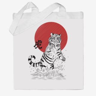 Еко-сумка шоппер з принтом Тигр червоне сонце Кавун Бежевий - Інтернет-магазин спільних покупок ToGether
