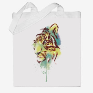 Еко-сумка шоппер з принтом Тигр відтінки зеленого Кавун Бежевий - Інтернет-магазин спільних покупок ToGether