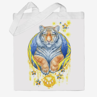 Еко-сумка шоппер з принтом Тигр та зірки Кавун Бежевий - Інтернет-магазин спільних покупок ToGether