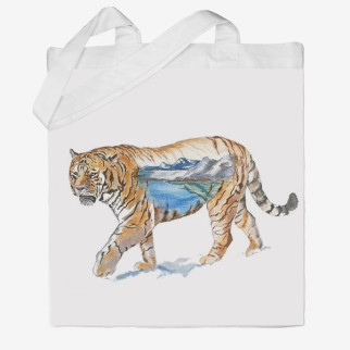 Еко-торба шоппер з принтом Тигр з пейзажем Кавун Бежевий - Інтернет-магазин спільних покупок ToGether