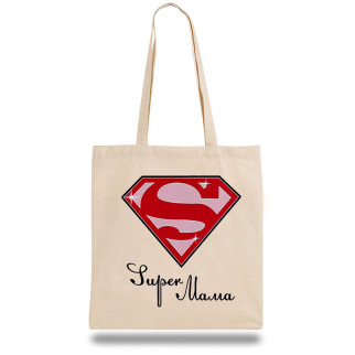 Еко-сумка шоппер з принтом "Super Mama" Кавун Бежевий - Інтернет-магазин спільних покупок ToGether
